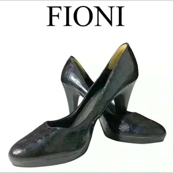 Fioni Embossed Faux Leather Platform Pump Black Size 9.5 - Picture 1 of 6